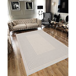 Pamuk Dokuma Taban Halı – Gri; Krem – Geometrik Desen, Makinede Yıkanabilir, Kolay Temizlenebilir, Toz Ve Tüy Tutmaz, Kaymaz, Evcil Hayvan Dostu 80x150 cm