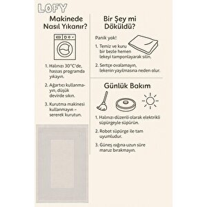 Pamuk Dokuma Taban Halı – Gri; Krem – Geometrik Desen, Makinede Yıkanabilir, Kolay Temizlenebilir, Toz Ve Tüy Tutmaz, Kaymaz, Evcil Hayvan Dostu