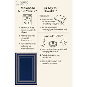 Pamuk Dokuma Taban Halı – Lacivert; Krem – Oriental Desen, Makinede Yıkanabilir, Kolay Temizlenebilir, Toz Ve Tüy Tutmaz, Kaymaz, Evcil Hayvan Dostu 80x150 cm