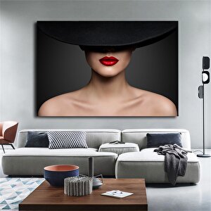 Şapkalı Kadın Tuvali, Kadın Portre Resmi, Kadın Siluet Tuval Baskısı, Kadın Ev Dekoru 80x120 cm