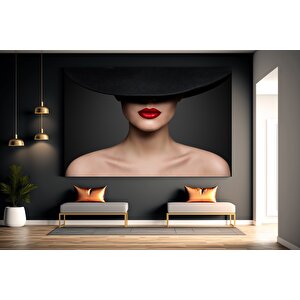 Şapkalı Kadın Tuvali, Kadın Portre Resmi, Kadın Siluet Tuval Baskısı, Kadın Ev Dekoru 80x120 cm