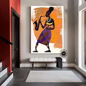 Caz Saksafoncu Kadın Kanvas Sanatı; Afrikalı Kadın Duvar Dekoru 70x100 cm