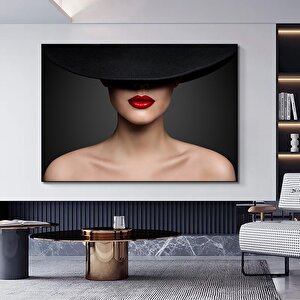 Şapkalı Kadın Tuvali, Kadın Portre Resmi, Kadın Siluet Tuval Baskısı, Kadın Ev Dekoru 60x120 cm
