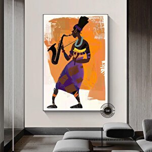 Caz Saksafoncu Kadın Kanvas Sanatı; Afrikalı Kadın Duvar Dekoru 100x200 cm