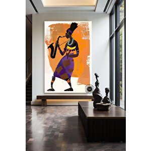 Caz Saksafoncu Kadın Kanvas Sanatı; Afrikalı Kadın Duvar Dekoru