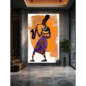 Caz Saksafoncu Kadın Kanvas Sanatı; Afrikalı Kadın Duvar Dekoru