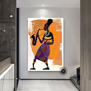 Caz Saksafoncu Kadın Kanvas Sanatı; Afrikalı Kadın Duvar Dekoru