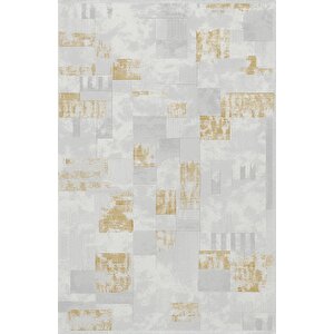 Pamuk Dokuma Taban Halı – Beyaz; Gri; Altın – Geometrik Desen, Makinede Yıkanabilir, Kolay Temizlenebilir, Toz Ve Tüy Tutmaz, Kaymaz, Evcil Hayvan Dostu 160x230 cm