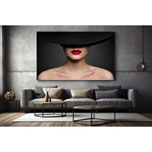 Şapkalı Kadın Tuvali, Kadın Portre Resmi, Kadın Siluet Tuval Baskısı, Kadın Ev Dekoru