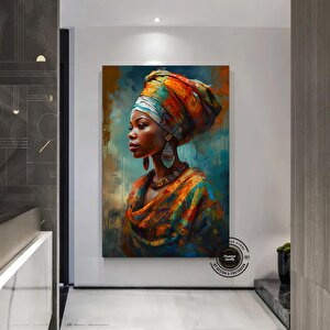 Afrikalı Kadın Kanvası, Etnik Kadın Portresi, Renkli Duvar Dekoru 100x200 cm