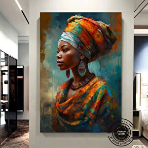 Afrikalı Kadın Kanvası, Etnik Kadın Portresi, Renkli Duvar Dekoru