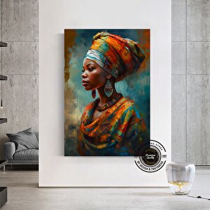 Afrikalı Kadın Kanvası, Etnik Kadın Portresi, Renkli Duvar Dekoru