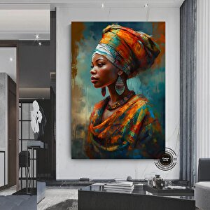 Afrikalı Kadın Kanvası, Etnik Kadın Portresi, Renkli Duvar Dekoru 70x150 cm