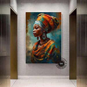 Afrikalı Kadın Kanvası, Etnik Kadın Portresi, Renkli Duvar Dekoru 70x150 cm