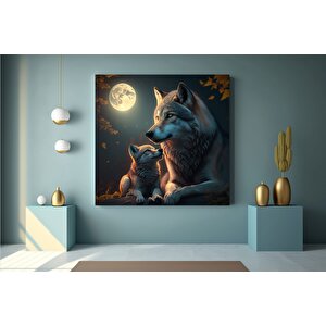 Ay Işığında Kurtlar Kanvas Tablo | Modern Ev Dekoru