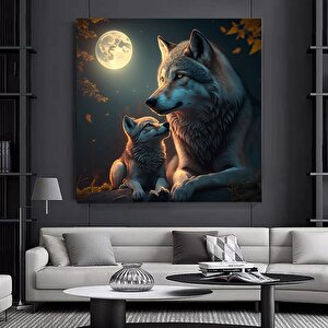 Ay Işığında Kurtlar Kanvas Tablo | Modern Ev Dekoru 40x40 cm