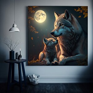 Ay Işığında Kurtlar Kanvas Tablo | Modern Ev Dekoru 40x40 cm