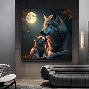 Ay Işığında Kurtlar Kanvas Tablo | Modern Ev Dekoru 40x40 cm