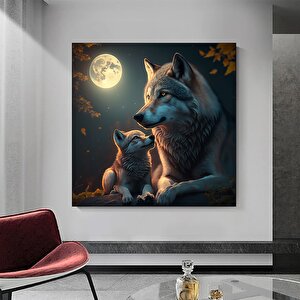 Ay Işığında Kurtlar Kanvas Tablo | Modern Ev Dekoru