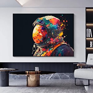 Renkli Soyut Astronot Tablosu; Grafiti Cazı; Canlı Uzay Sanatı; Kanvas Baskı 60x90 cm