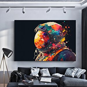 Renkli Soyut Astronot Tablosu; Grafiti Cazı; Canlı Uzay Sanatı; Kanvas Baskı 60x90 cm