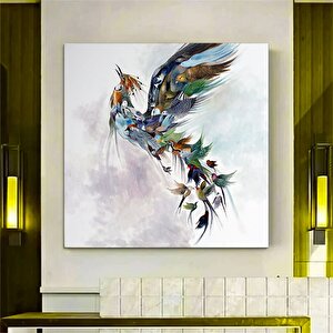 Simurg Kuşu Kanvas Tablosu; Anka Kuşu Resmi; Renkli Kuş Baskısı; Anne Kuş Duvar Sanatı 120x120 cm