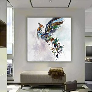 Simurg Kuşu Kanvas Tablosu; Anka Kuşu Resmi; Renkli Kuş Baskısı; Anne Kuş Duvar Sanatı 120x120 cm