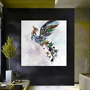 Simurg Kuşu Kanvas Tablosu; Anka Kuşu Resmi; Renkli Kuş Baskısı; Anne Kuş Duvar Sanatı 120x120 cm