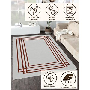 Yıkanabilir Salon Halısı – Kahverengi; Beyaz – Geometrik Desen, Makinede Yıkanabilir, Kolay Temizlenebilir, Toz Ve Tüy Tutmaz, Kaymaz, Evcil Hayvan Dostu