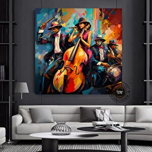 Siyah Caz Kanvas Baskı; Afrika Caz Duvar Sanatı; Orkestra Kanvas 50x50 cm