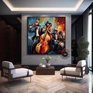 Siyah Caz Kanvas Baskı; Afrika Caz Duvar Sanatı; Orkestra Kanvas 50x50 cm