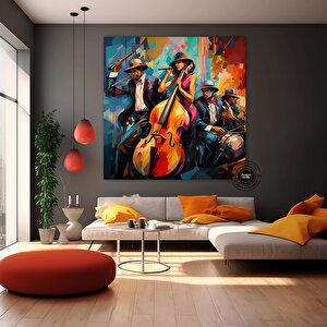 Siyah Caz Kanvas Baskı; Afrika Caz Duvar Sanatı; Orkestra Kanvas 50x50 cm