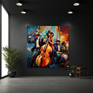 Siyah Caz Kanvas Baskı; Afrika Caz Duvar Sanatı; Orkestra Kanvas
