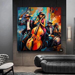 Siyah Caz Kanvas Baskı; Afrika Caz Duvar Sanatı; Orkestra Kanvas