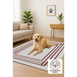 Yıkanabilir Salon Halısı – Kahverengi; Beyaz – Geometrik Desen, Makinede Yıkanabilir, Kolay Temizlenebilir, Toz Ve Tüy Tutmaz, Kaymaz, Evcil Hayvan Dostu