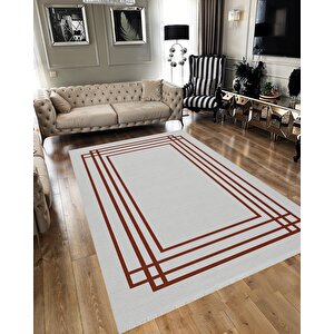 Yıkanabilir Salon Halısı – Kahverengi; Beyaz – Geometrik Desen, Makinede Yıkanabilir, Kolay Temizlenebilir, Toz Ve Tüy Tutmaz, Kaymaz, Evcil Hayvan Dostu 120x270 cm