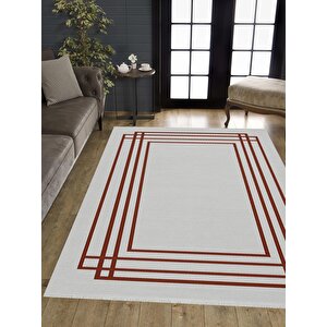 Yıkanabilir Salon Halısı – Kahverengi; Beyaz – Geometrik Desen, Makinede Yıkanabilir, Kolay Temizlenebilir, Toz Ve Tüy Tutmaz, Kaymaz, Evcil Hayvan Dostu 120x270 cm