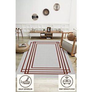 Yıkanabilir Salon Halısı – Kahverengi; Beyaz – Geometrik Desen, Makinede Yıkanabilir, Kolay Temizlenebilir, Toz Ve Tüy Tutmaz, Kaymaz, Evcil Hayvan Dostu