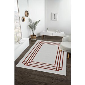 Yıkanabilir Salon Halısı – Kahverengi; Beyaz – Geometrik Desen, Makinede Yıkanabilir, Kolay Temizlenebilir, Toz Ve Tüy Tutmaz, Kaymaz, Evcil Hayvan Dostu