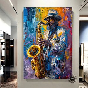 Afrika Caz Sanatı, Afrika Tuvali, Caz Duvar Sanatı, Caz Yağlı Boya Tuvali, Siyahi Müzisyen Tuvali