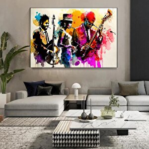 Caz Müzisyeni Suluboya Kanvas Duvar Sanatı, Kanvas Tablo, Caz Grubu Kanvas Tablosu