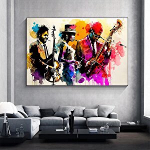 Caz Müzisyeni Suluboya Kanvas Duvar Sanatı, Kanvas Tablo, Caz Grubu Kanvas Tablosu