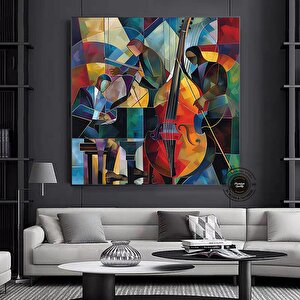 Caz Duvar Dekoru, Orkestra Sanatı, Müzik Temalı Duvar Posteri, Picasso Tarzı 40x40 cm