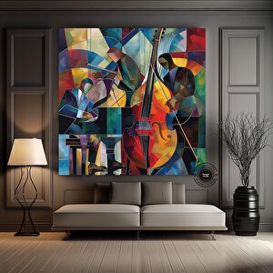 Caz Duvar Dekoru, Orkestra Sanatı, Müzik Temalı Duvar Posteri, Picasso Tarzı 40x40 cm