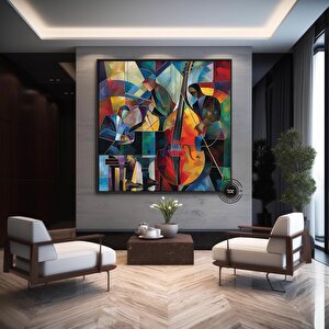 Caz Duvar Dekoru, Orkestra Sanatı, Müzik Temalı Duvar Posteri, Picasso Tarzı 40x40 cm
