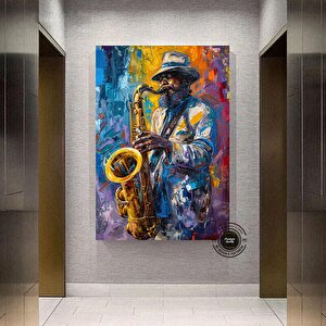 Afrika Caz Sanatı, Afrika Tuvali, Caz Duvar Sanatı, Caz Yağlı Boya Tuvali, Siyahi Müzisyen Tuvali 60x120 cm