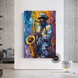 Afrika Caz Sanatı, Afrika Tuvali, Caz Duvar Sanatı, Caz Yağlı Boya Tuvali, Siyahi Müzisyen Tuvali