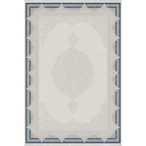 Pamuk Dokuma Taban Halı – Gri; Lacivert – Oriental Desen, Makinede Yıkanabilir, Kolay Temizlenebilir, Toz Ve Tüy Tutmaz, Kaymaz, Evcil Hayvan Dostu 80x150 cm