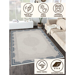 Pamuk Dokuma Taban Halı – Gri; Lacivert – Oriental Desen, Makinede Yıkanabilir, Kolay Temizlenebilir, Toz Ve Tüy Tutmaz, Kaymaz, Evcil Hayvan Dostu