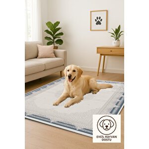 Pamuk Dokuma Taban Halı – Gri; Lacivert – Oriental Desen, Makinede Yıkanabilir, Kolay Temizlenebilir, Toz Ve Tüy Tutmaz, Kaymaz, Evcil Hayvan Dostu